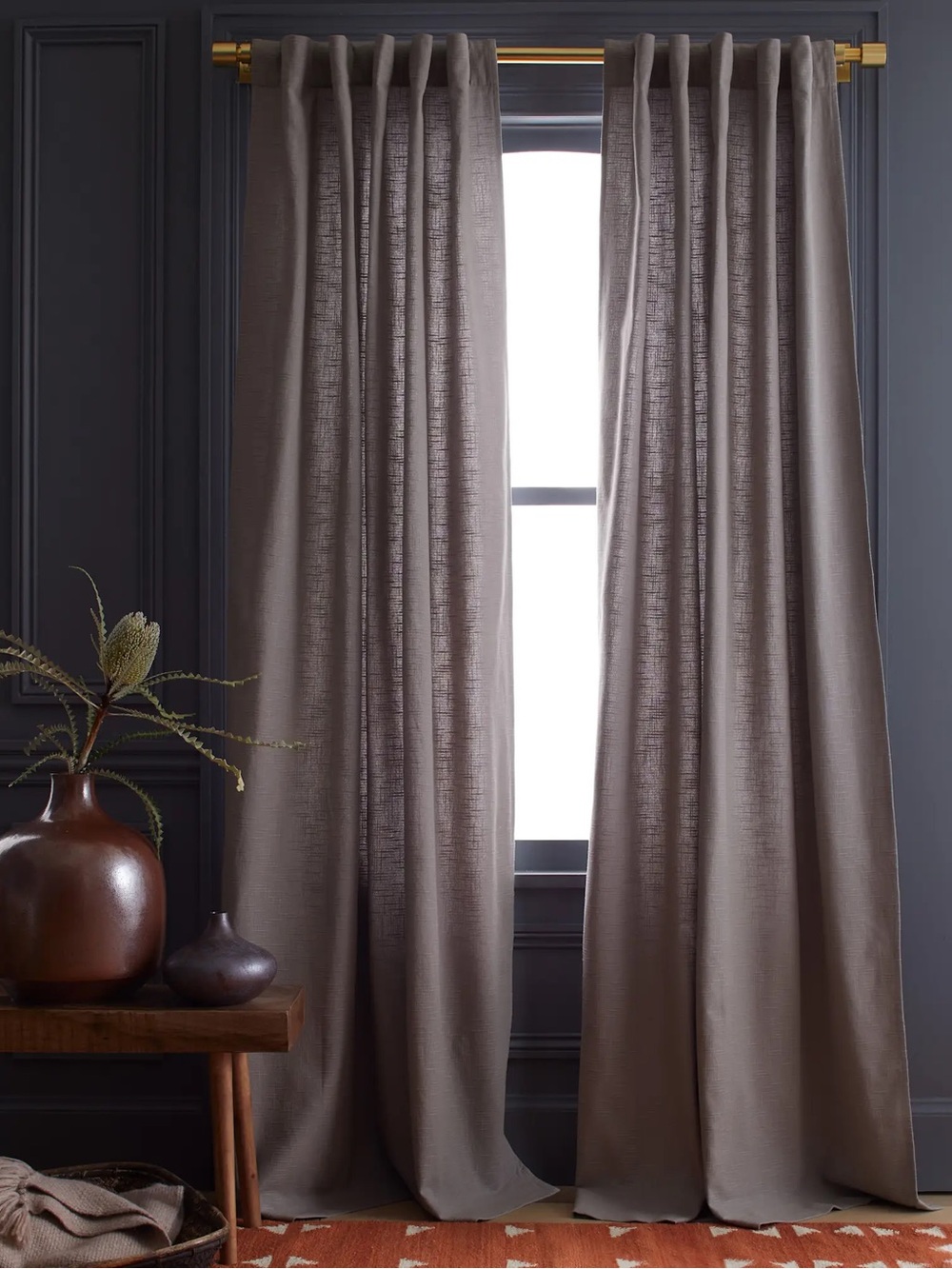 NWT QUINCE Set Of 2 48x108 Cotton Slub Curtains Grey 0839